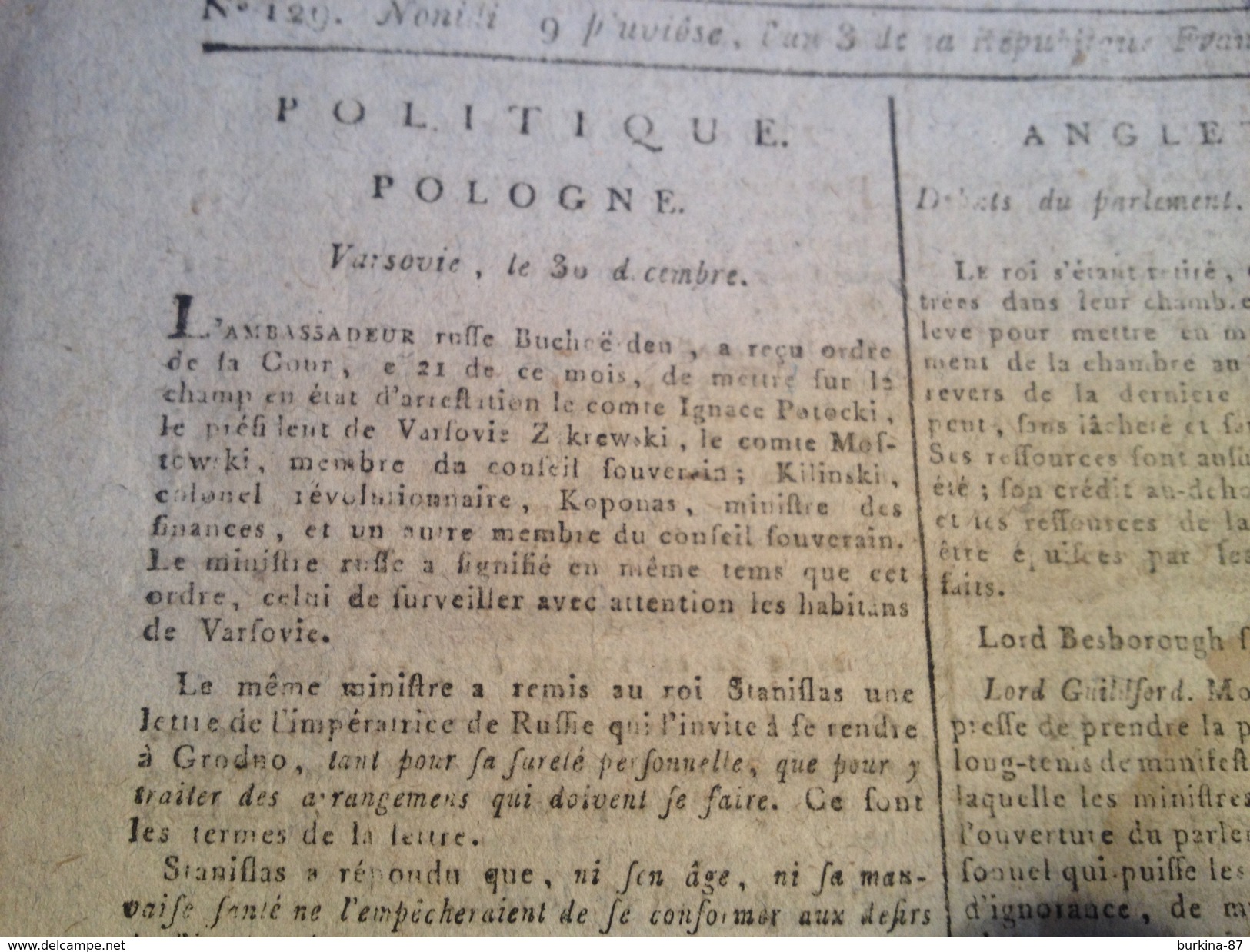 Gazette Nationale Ou Moniteur Universel  , 28 Janvier 1795 - Giornali - Ante 1800