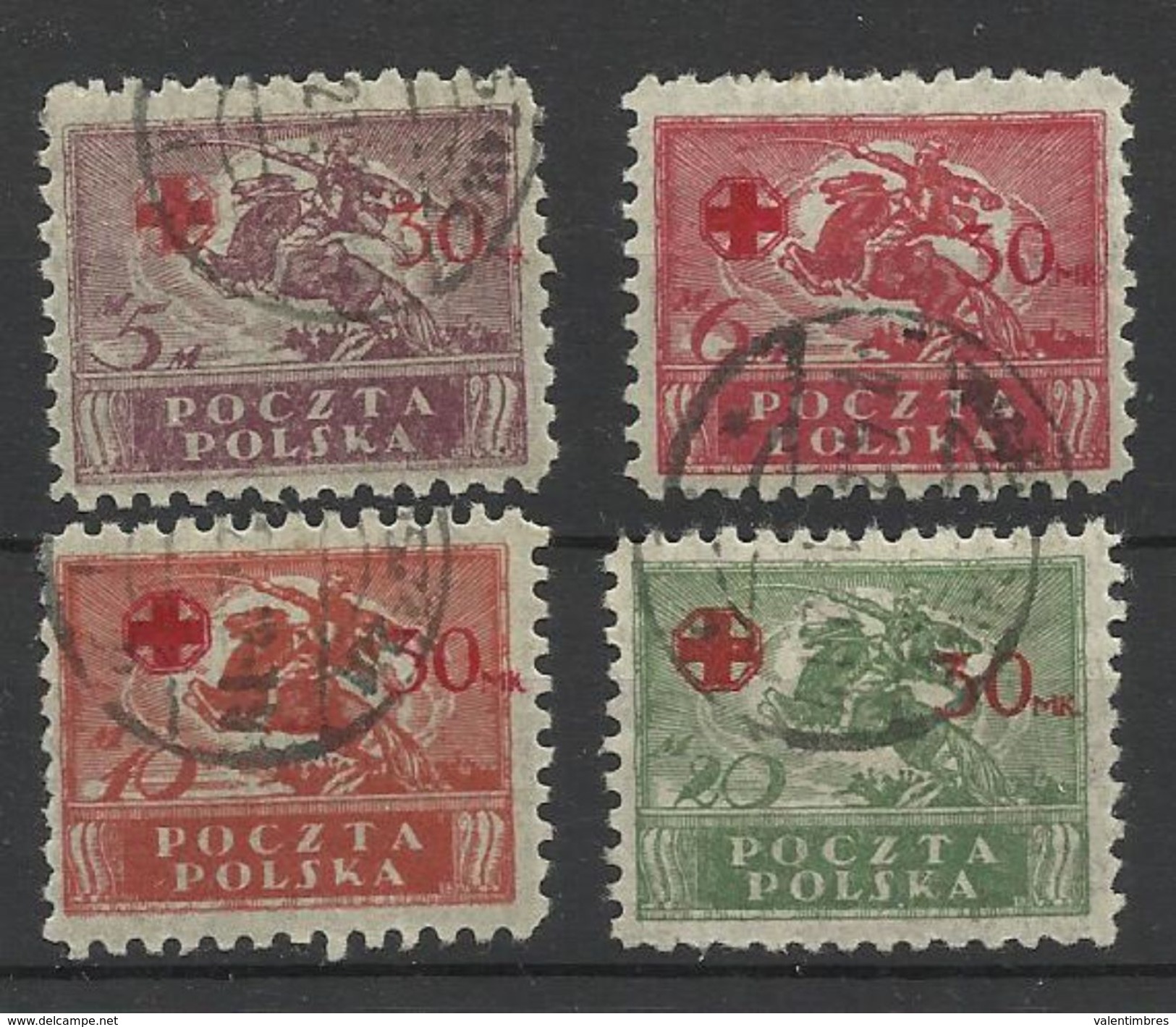 Pologne Poland  Timbres Oblitérés YT 231/234 Croix Rouge Chevaux  Polen Polska - Gebraucht