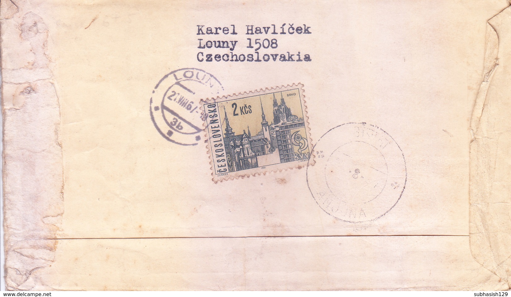 CZECHOSLOVAKIA FIRST DAY COVER 21.08.1967 - KARLOVY VARY 1967 - COMMERCIALLY USED FOR INDIA - Covers & Documents