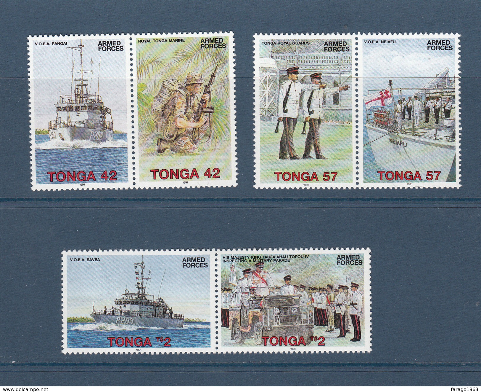 1991 Tonga Armed Forces Military Navy Ships  Complete Set Of 3 Pairs  MNH - Tonga (1970-...)