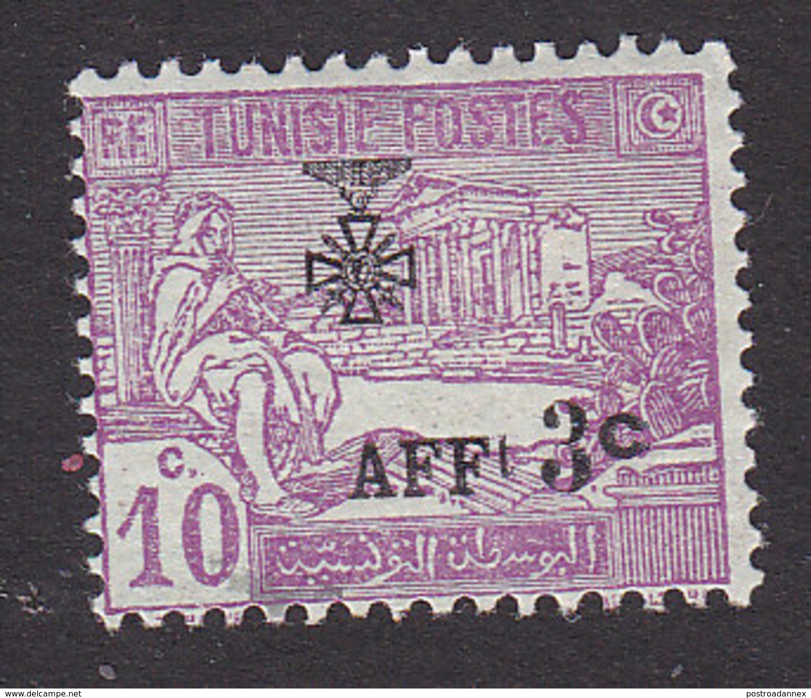Tunisia, Scott #B24, Mint Hinged, Arab And Ruins Surcharged, Issued 1923 - Unused Stamps