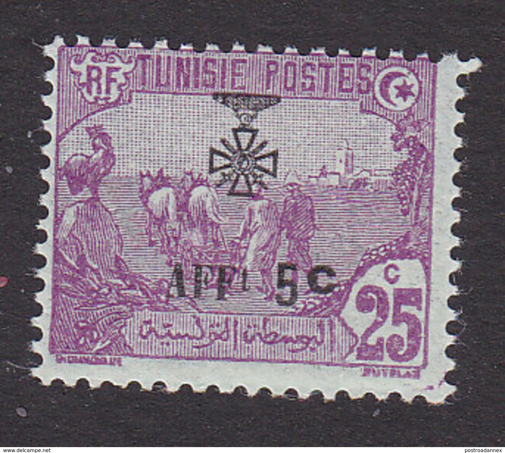 Tunisia, Scott #B27, Mint Hinged, Plowing Surcharged, Issued 1923 - Unused Stamps