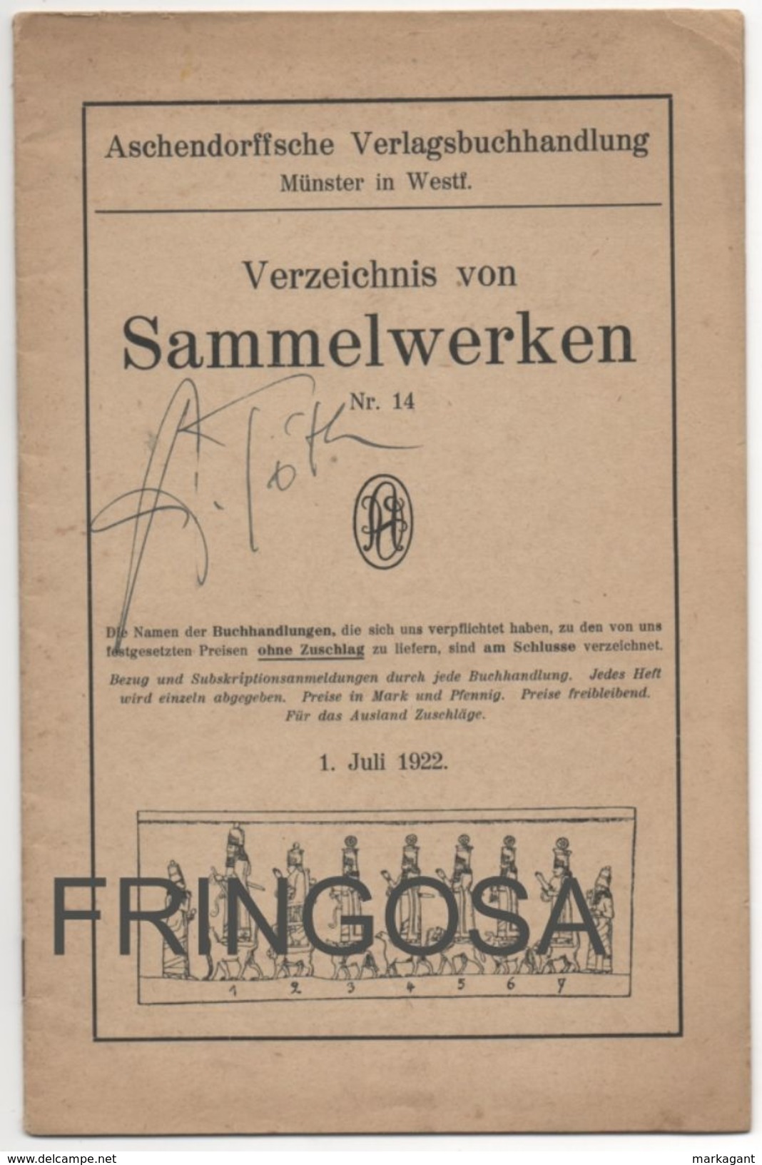 Sammelwerken 1 Juli 1922. - Catalogues