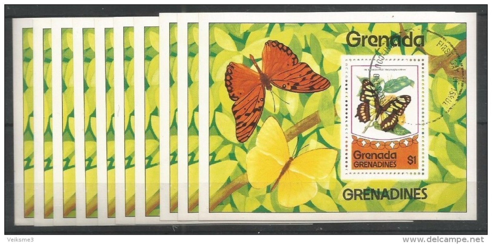 10x GRENADA - Animals - Insects - Butterflies - CTO - Butterflies