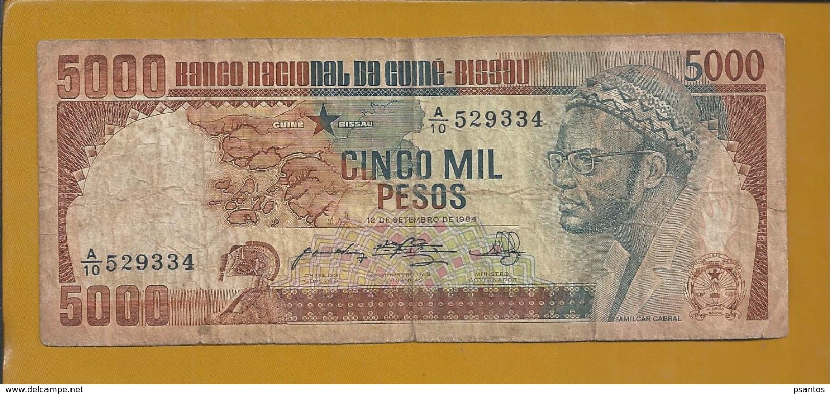 Note Of 5,000 Pesos From Guinea Bissau. Amilcar Cabral.Nota De 5.000 Pesos Da Guiné Bissau. Amilcar Cabral. - Guinea-Bissau