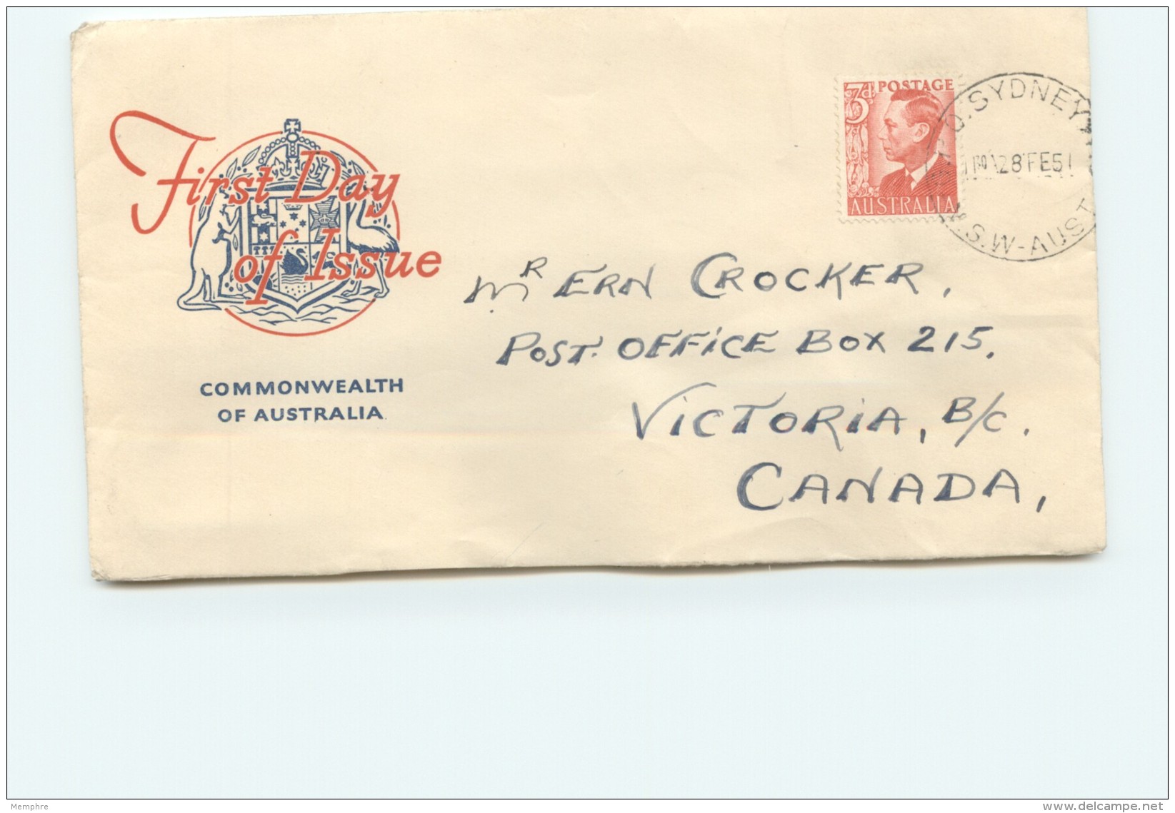 1951  George VI 3d. Definitive - Royal Genewric Cachet - To Canada - Sobre Primer Día (FDC)