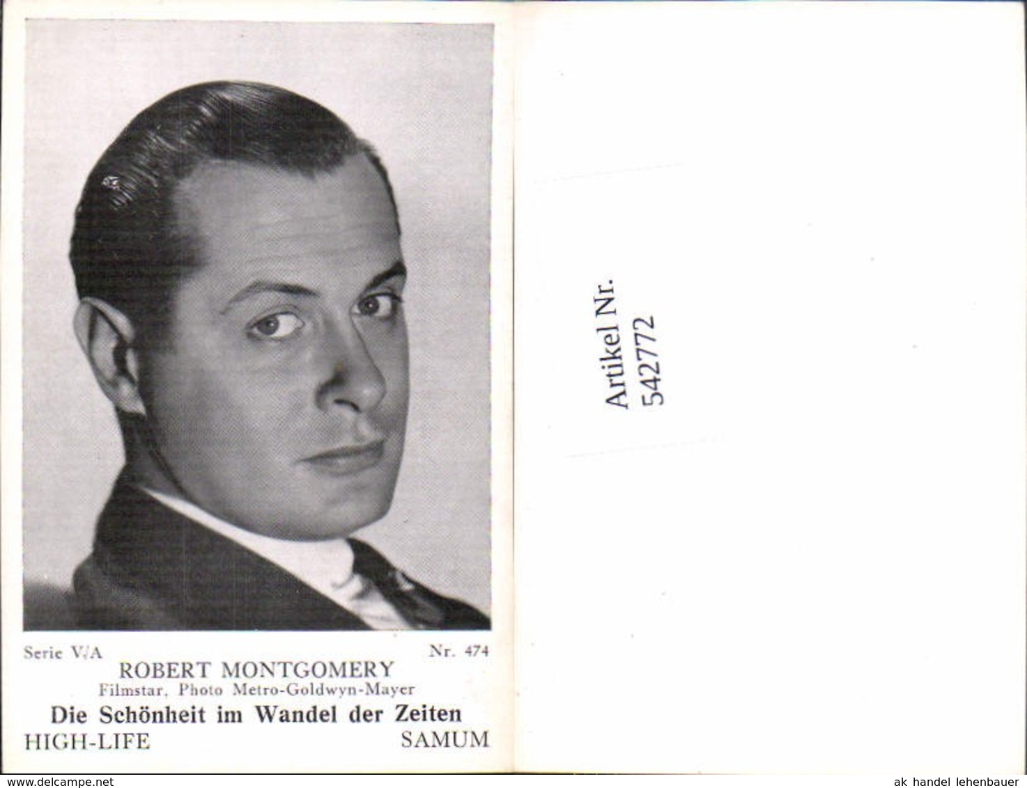 542772,Movie Star Robert Montgomery Samum High Life Card 474 - Sonstige & Ohne Zuordnung