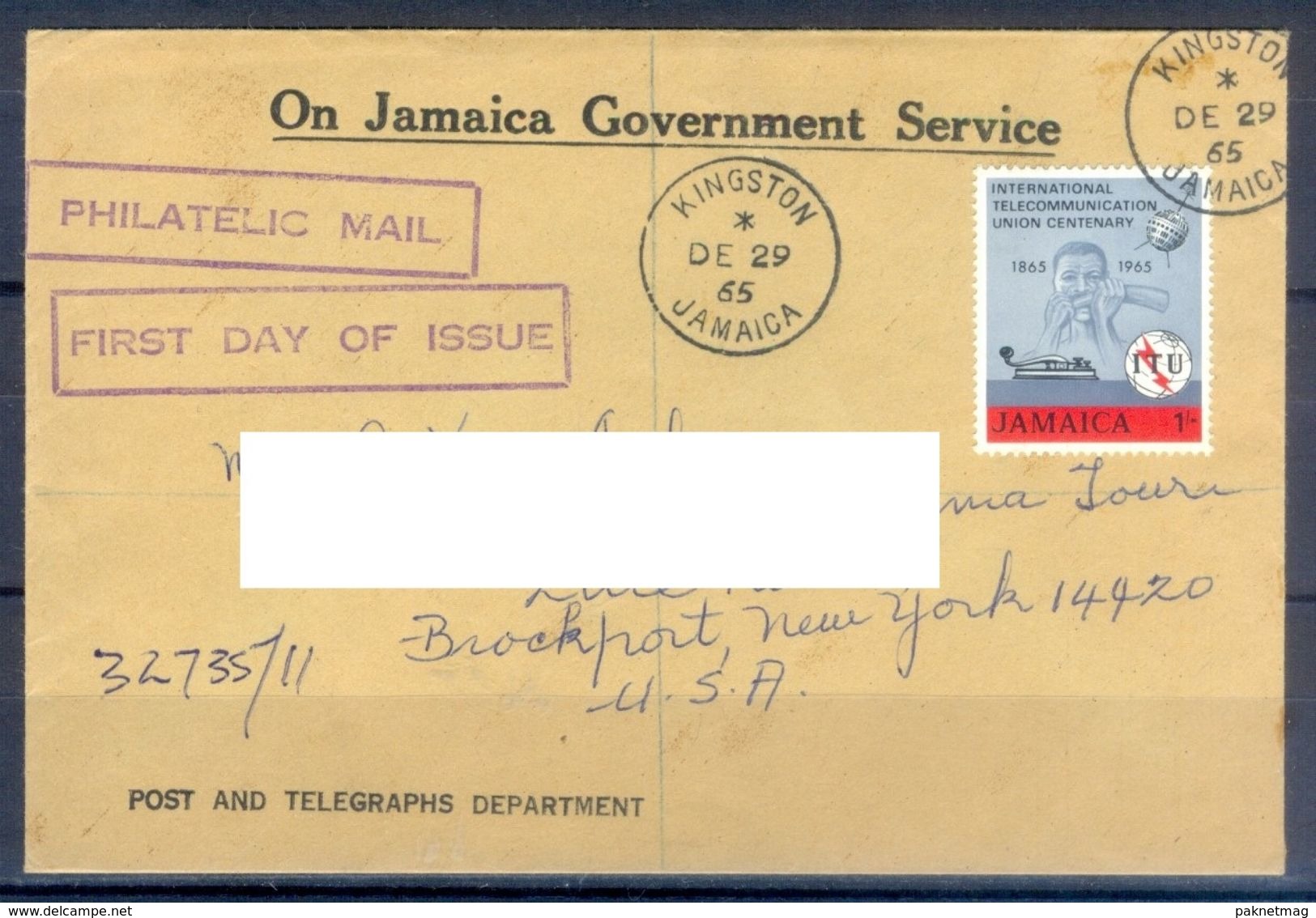 D357- Postal Used Cover Post From Jamaica To USA. Joint Issue. ITU. - Jamaica (1962-...)