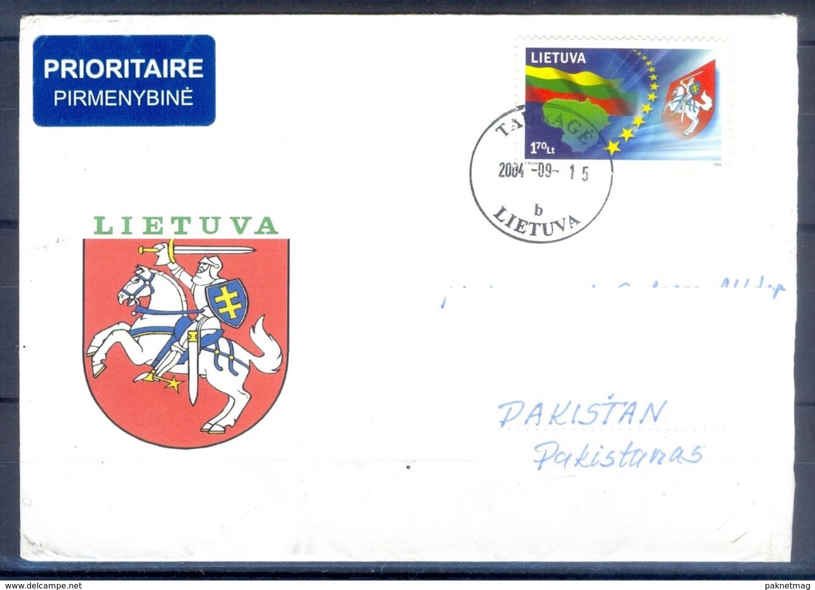 D362- Postal Used Cover Post From Lithuania To Pakistan. Animals. Flag. - Lithuania