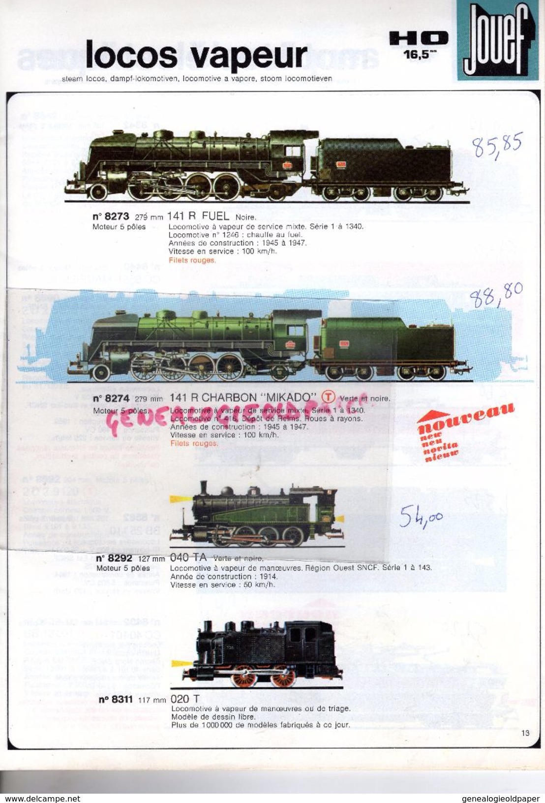 CATALOGUE JOUETS- JOUET- JOUEF 1973-1974- TRAIN GARE CHEMINS DE FER- LOCOMOTIVE-MOTRICE + TARIFS - Historical Documents