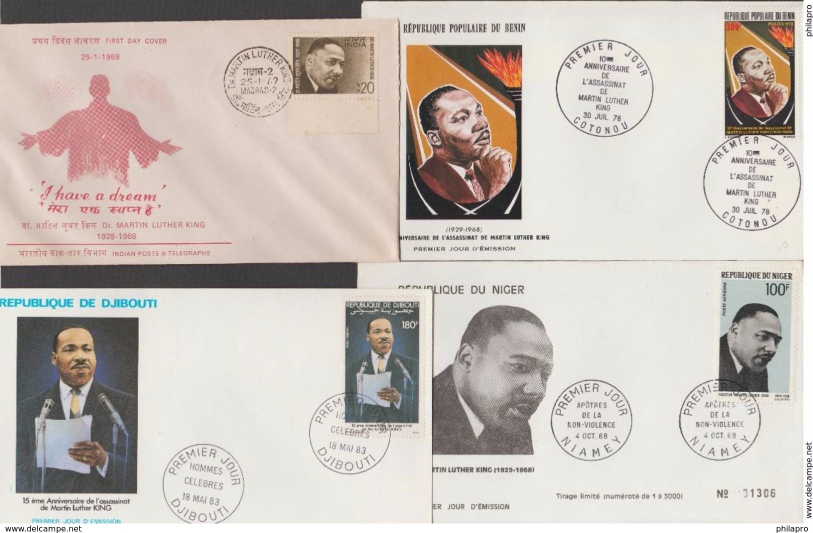 CELEBRITE 4 FDC   LUTHER KING  VF    Réf  H343 - Martin Luther King