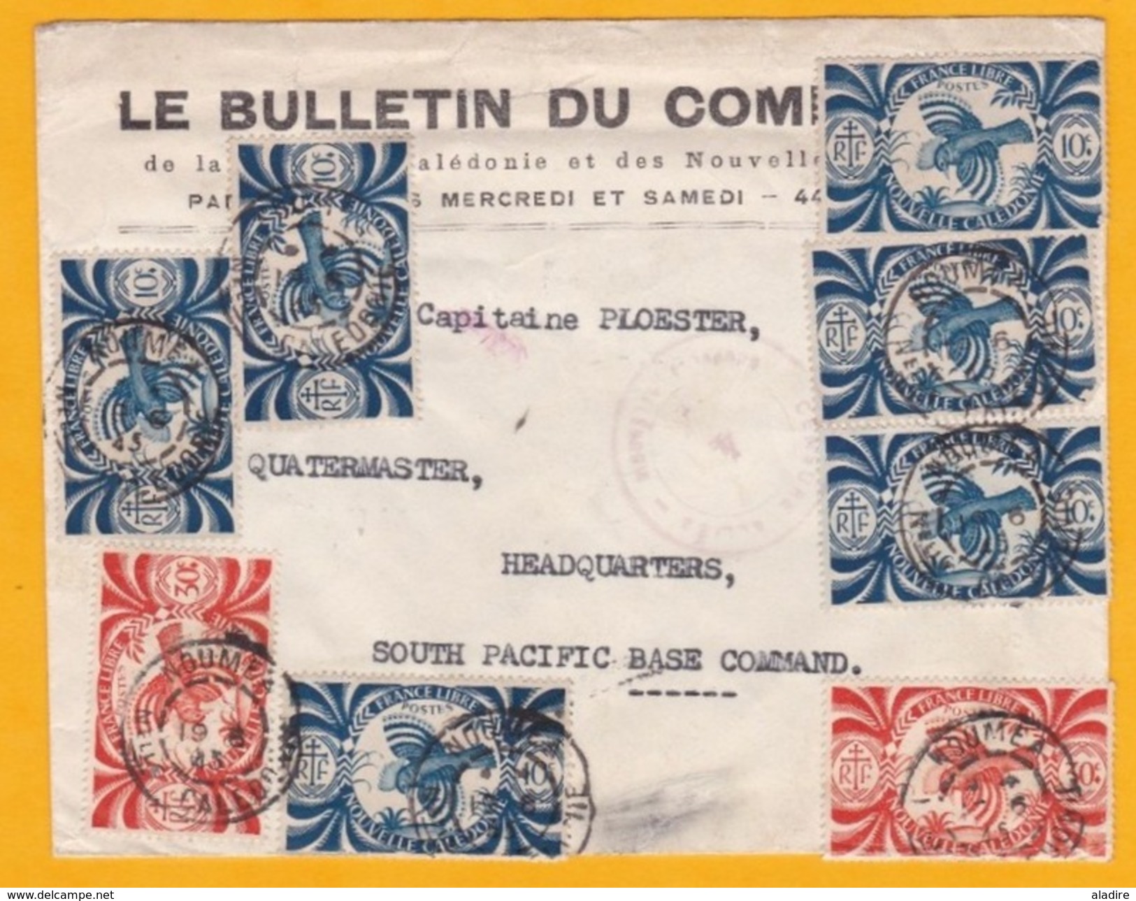 1943 - Enveloppe Commerciale De Nouméa, Nouvelle Calédonie Vers Le Quartier Général Du Commandement Pacifique Sud - Lettres & Documents