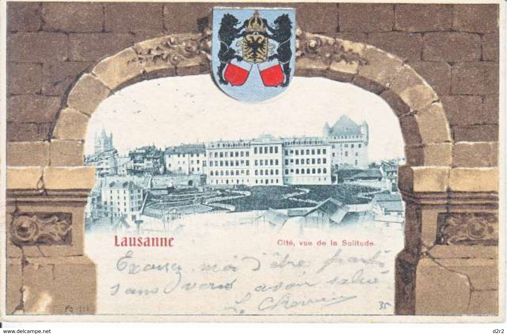 CACHET LINEAIRE DE " LAUSANNE " SUR CARTE POSTALE - 1902 - DOS UNIQUE , LAUSANNE CITE VUE DE LA SOLITUDE - Poststempel