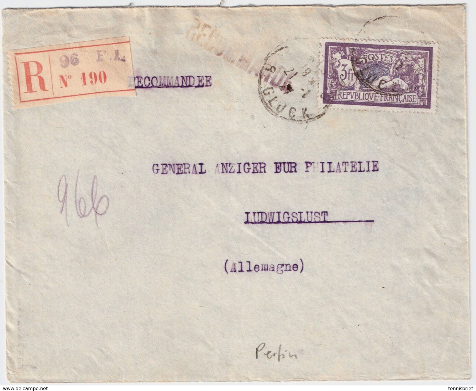 1927, Perforee En 3 Fr. Seul Au Tarif !! , Lettre Reccom , #8317 - Storia Postale