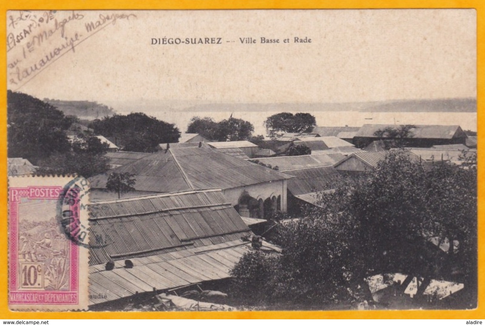 1909 - CP De Diego Suarez, Madagascar Vers Boutoms, Deux Sèvres, T. Seul 10c, Vue: Ville Basse Et Rade - Covers & Documents