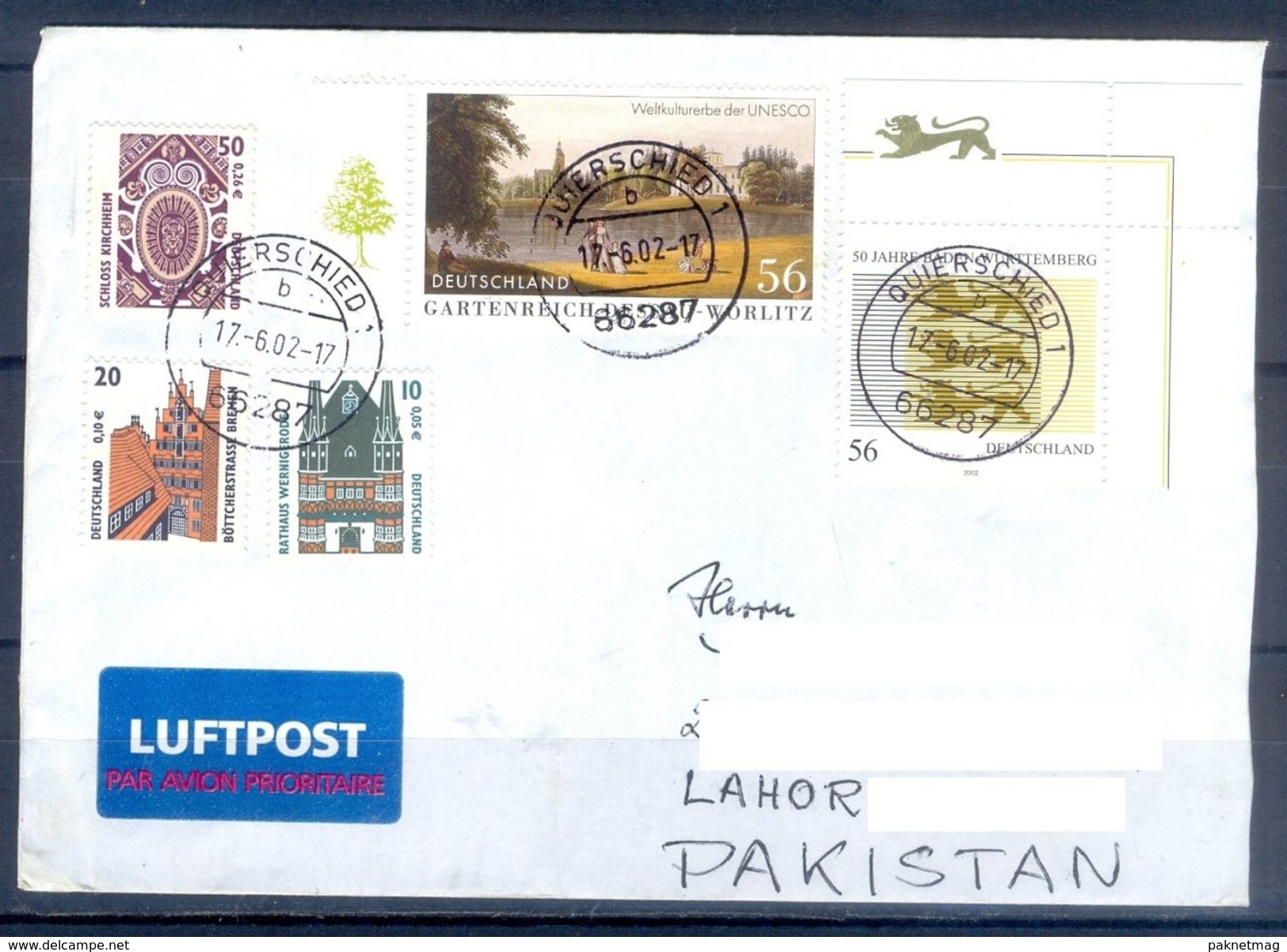 D403- Postal Used Cover Post From Germany To Pakistan. UNESCO. - Other & Unclassified