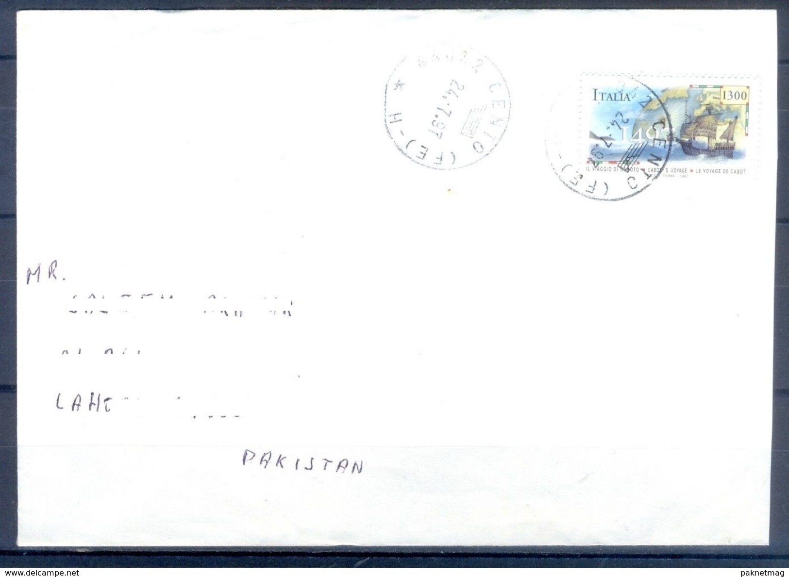 D435- Postal Used Cover Post From Italy To Pakistan. Joint Issue. Ship. - Unclassified