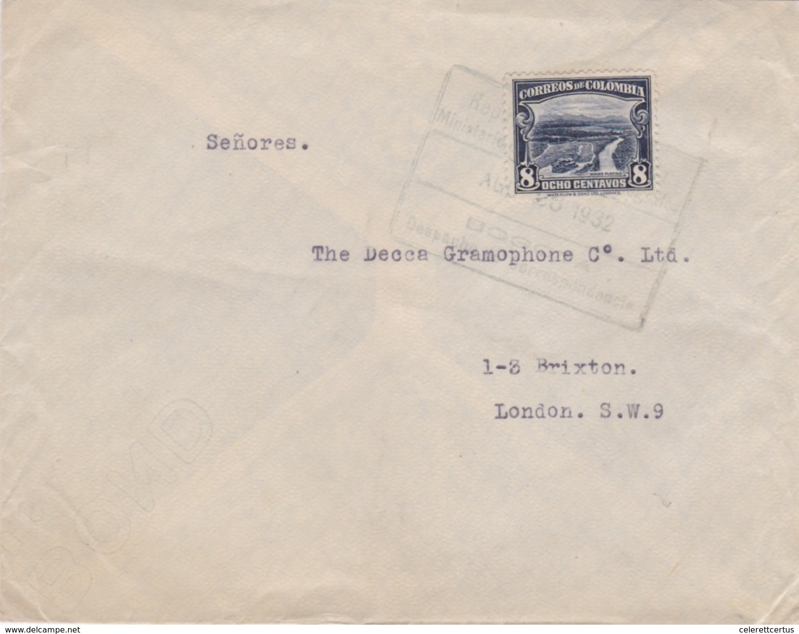 Colombia-1932 8 Cents Blue On Bogota Surface Mail Letter Cover To London, Great Britain - Colombia