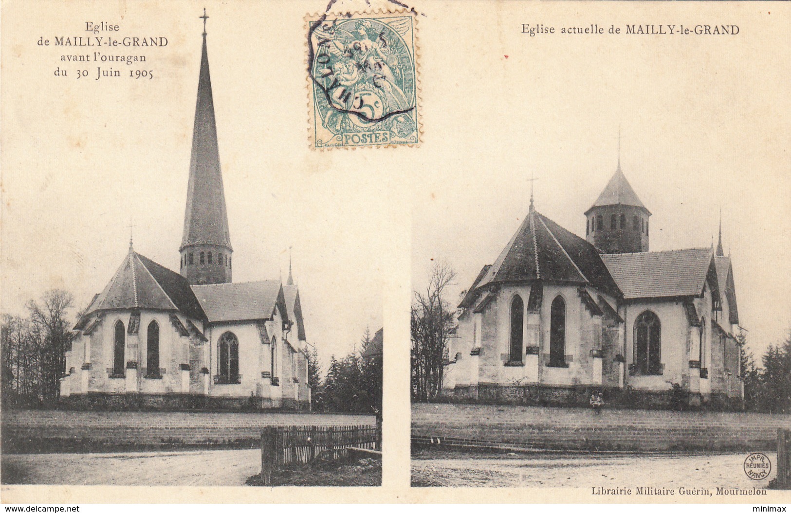 Eglise De Mailly-le-Grand Avant L'ouragan Du 10 Juin 1905 - Eglise Actuelle De Mailly-le-Grand - Autres & Non Classés