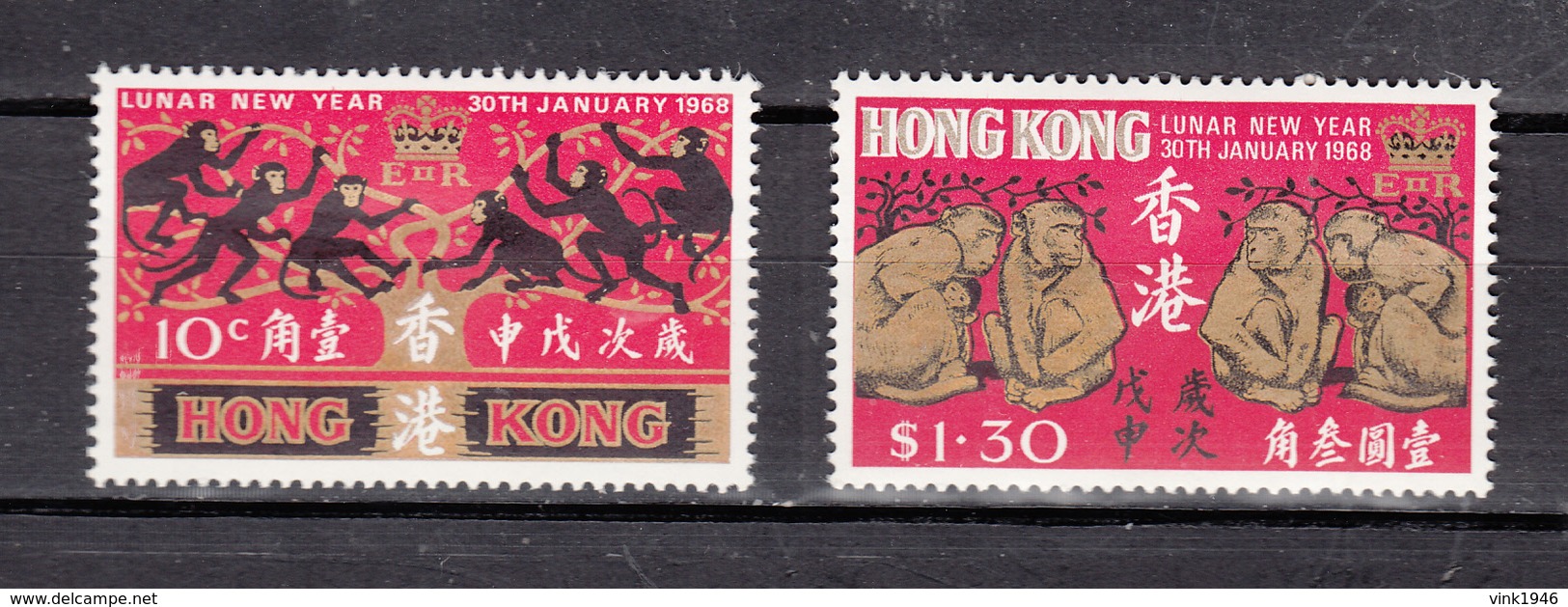 Hong Kong 1968,2V,set,year Of The Monkeys,apen,affen,singes,monos,scimmias,MH/Ongebruikt, (A3359) - Apen