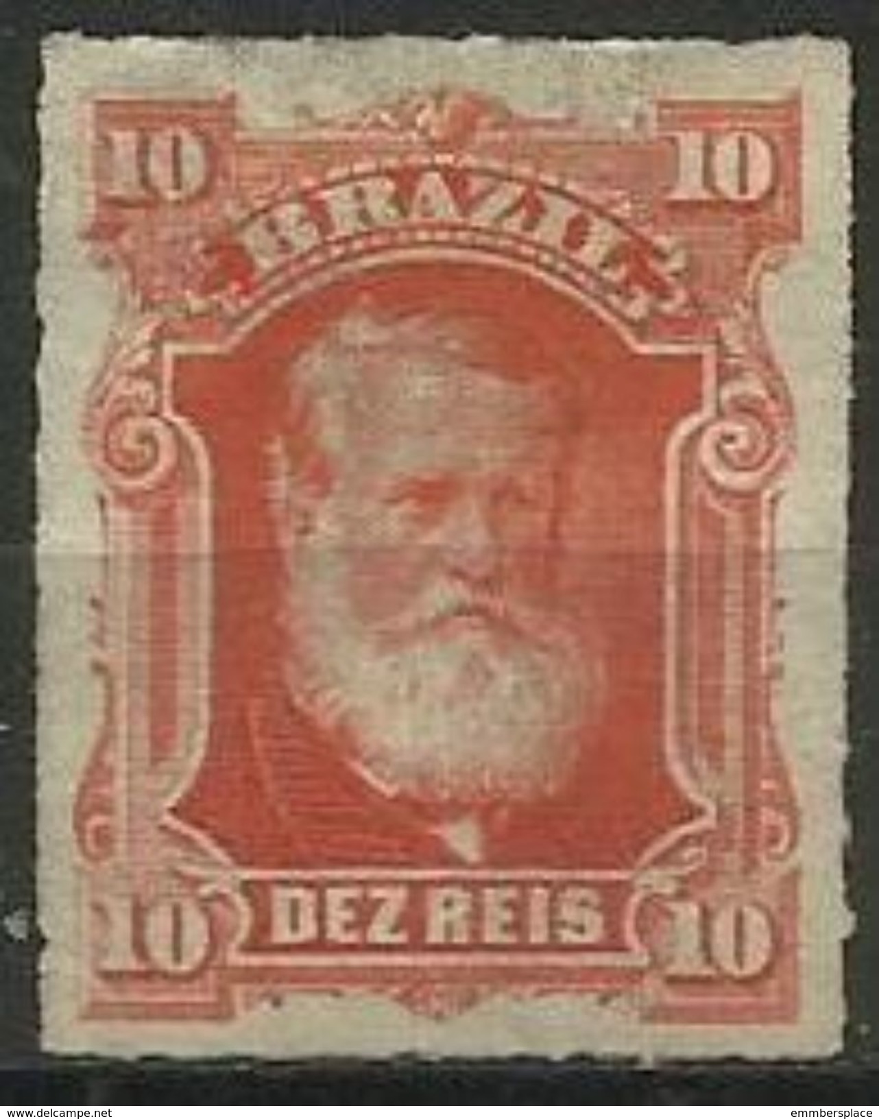 Brazil - 1878 Dom Pedro 10r Unused No Gum   Sc 68 - Ongebruikt