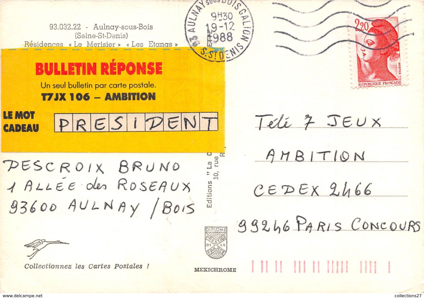 93-AULNAY-SOUS-BOIS- RESIDENCE " LE MERISIER " LES ETANGS - Aulnay Sous Bois