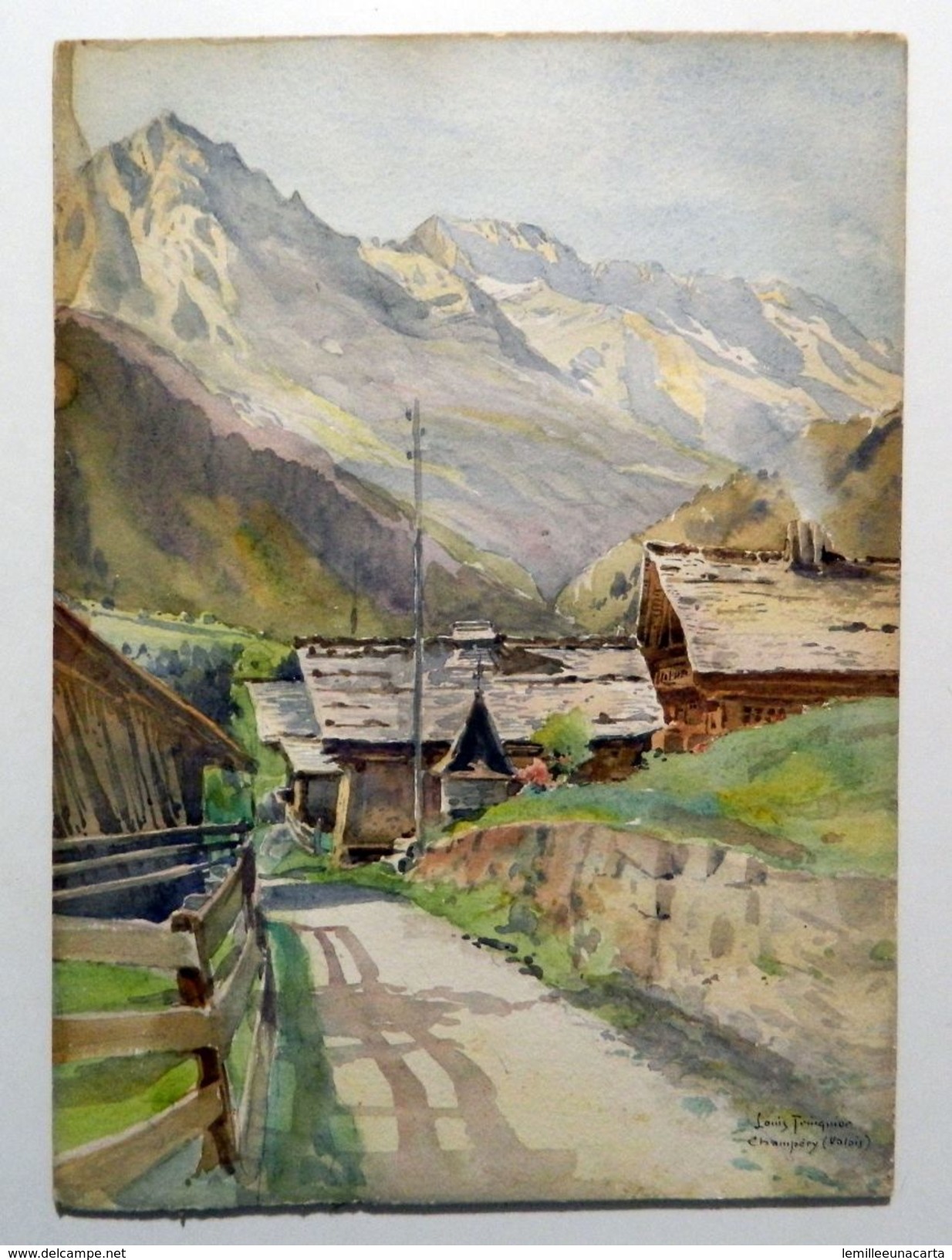 ACQUARELLO ORIGINALE FIRMATO LOUIS TRINQUIER - TRIANON (1853-1922) _  CHAMPERY (VALAIS) Svizzera _ Acquerello - Acquarelli