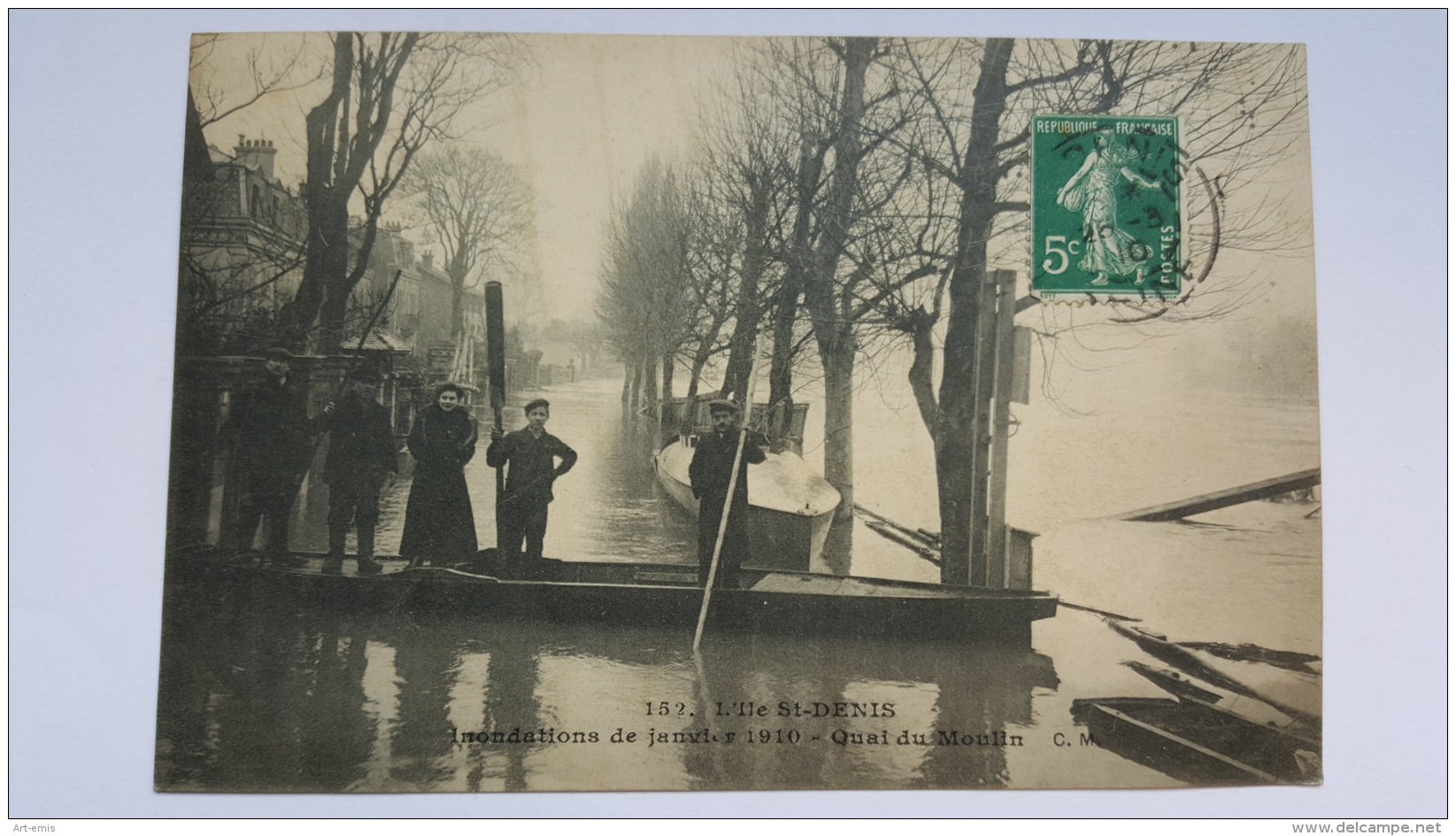 ILE ST DENIS 93 152 Inondations Janvier 1910 Quai Moulin CPA Postcard Animee - L'Ile Saint Denis