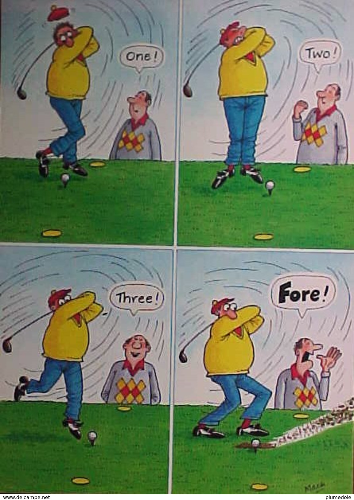 Cpm Humour , Sport GOLF En 4 SCENES , GOLFEUR Et TROU  Illustrateur Signée MACK    COMIC - Humour