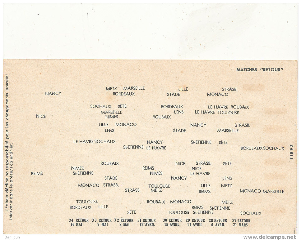 13 // MARSEILLE / PUBLICITE COCA COLA STE PROVENCALE DES BOISSONS GAZEUSE / CALENDRIER SAISON FOOT 1953/1954 / Systeme - Programmes