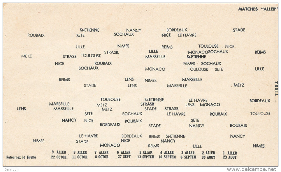 13 // MARSEILLE / PUBLICITE COCA COLA STE PROVENCALE DES BOISSONS GAZEUSE / CALENDRIER SAISON FOOT 1953/1954 / systeme