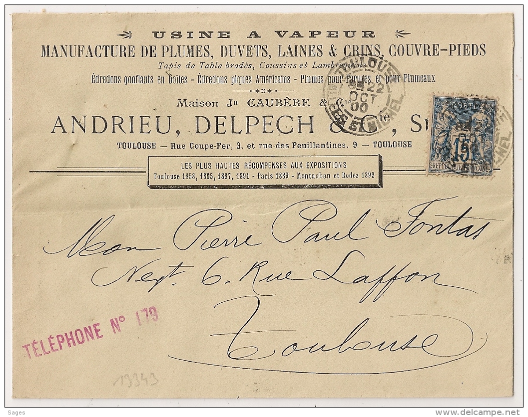 RARE Et Non Signalé, DAGUIN SOLO TOULOUSE Allées ST Michel Sur SAGE. Manufacture De Plumes, Duvets, Laines Et Crins... - 1877-1920: Periodo Semi Moderno