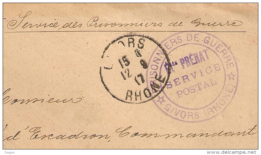 GIVORS Rhone, Etablissements PRENAT, SERVICE POSTAL, Prisonniers De Guerre Pour Romans Drome. - 1877-1920: Periodo Semi Moderno