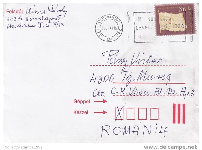 61853- FLAG, MILLENNIUM, STAMPS ON COVER, 2001, HUNGARY - Storia Postale