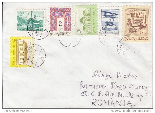 61857- MOTIFS, BUSS, MOHACS FORTRESS, CASTLE, PLANE, STAMPS ON COVER, 2001, HUNGARY - Lettres & Documents