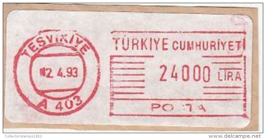 61863- AMOUNT 24000, TESVIKIYE, RED MACHINE STAMPS ON COVER FRAGMENT, 1993, TURKEY - Covers & Documents