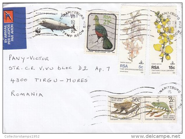 61895- WHALE, BIRD, FLOWERS, MONKEY, CHAMELEON, STAMPS ON COVER, 2011, SOUTH AFRICA - Cartas & Documentos