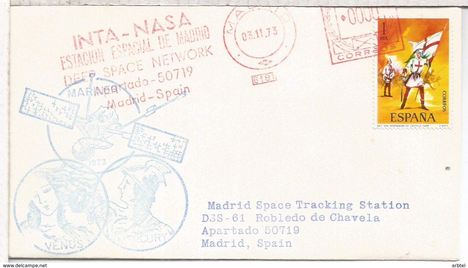 ESPAÑA ROBLEDO CHAVELA ESTACION NASA 1973 MARINER FRANQUEO MECANICO METER INTA NASA - Europa