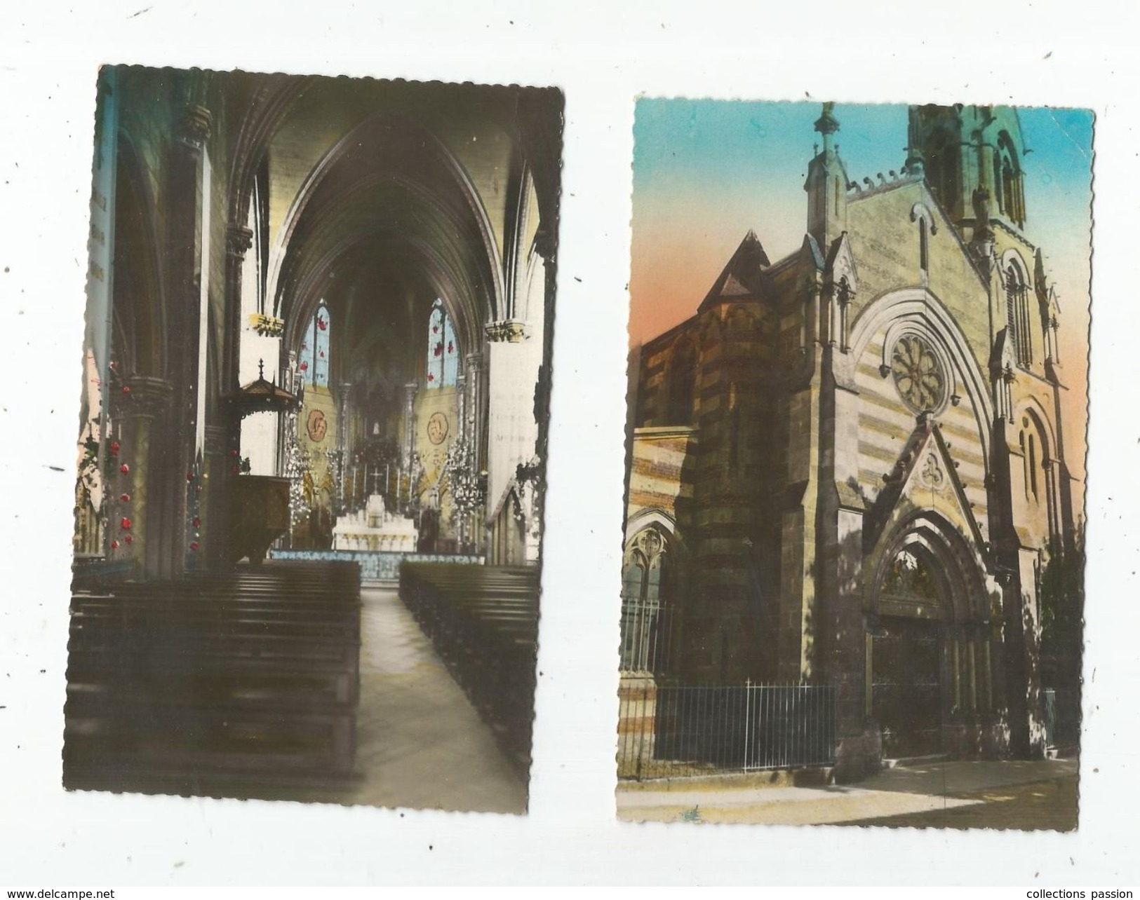 Cp,  47 , BON - ENCONTRE , Entrée Et Intérieur De La Basilique, Voyagées 1949 , LOT DE 2 CARTES - Bon Encontre