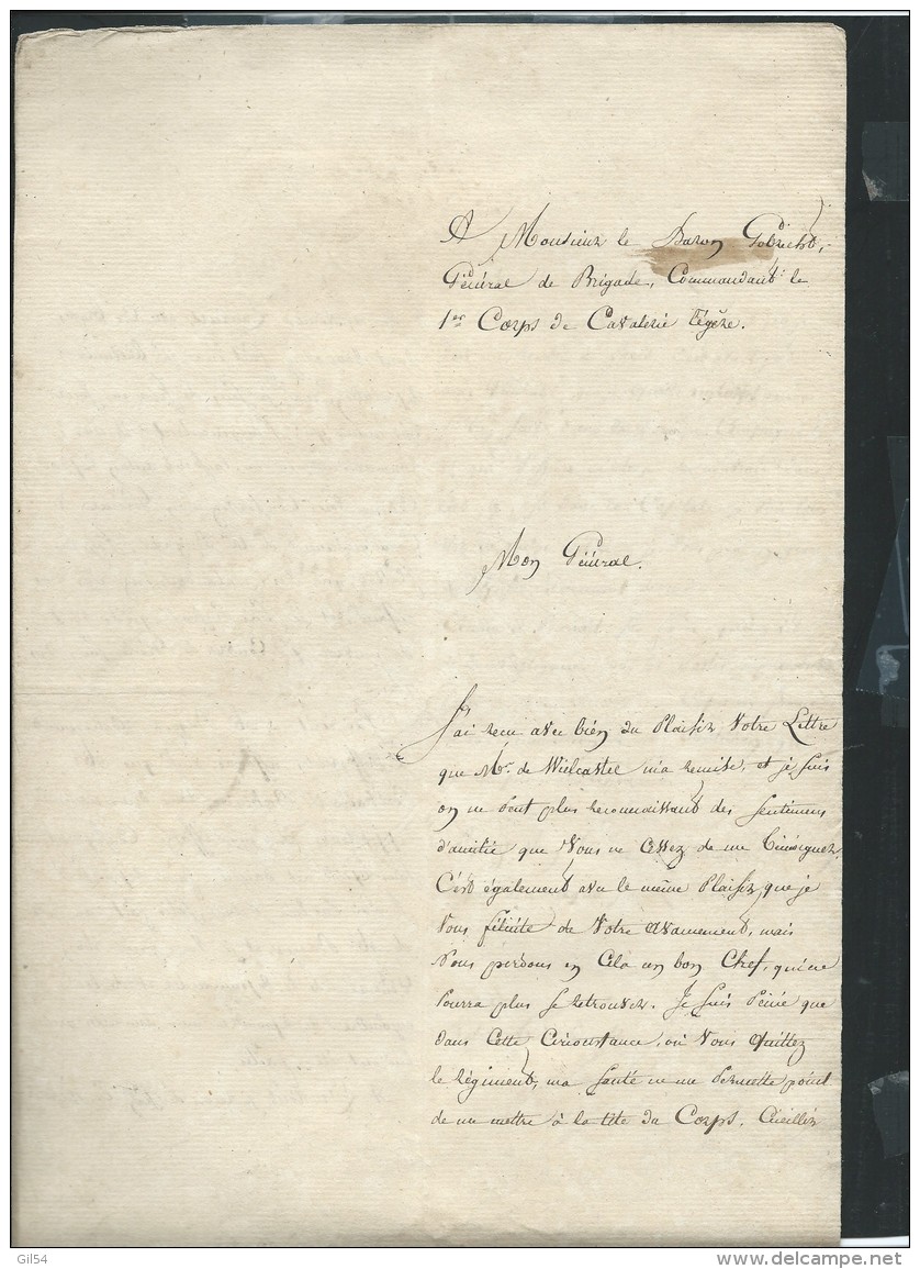 dossier historique  correspondance et divers du general Gobrecht  et du 2è regt de chevaux leger lire détail vif224