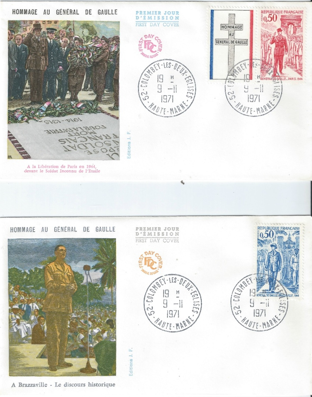FRANCE 2 X Charles De Gaulle Colour Illustrated Homage Scarce 1971 FDC - 1970-1979