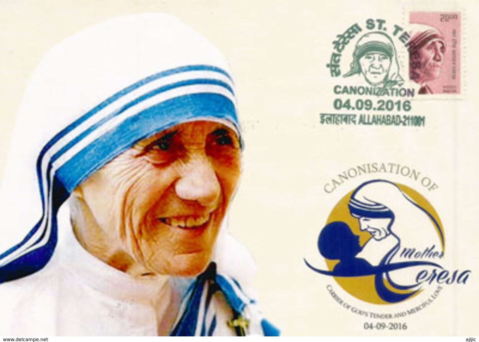 Canonisation De Mêre Teresa, 4 Sept. 2016, Carte-maximum De L'INDE (tirage 500 Ex) - Mutter Teresa