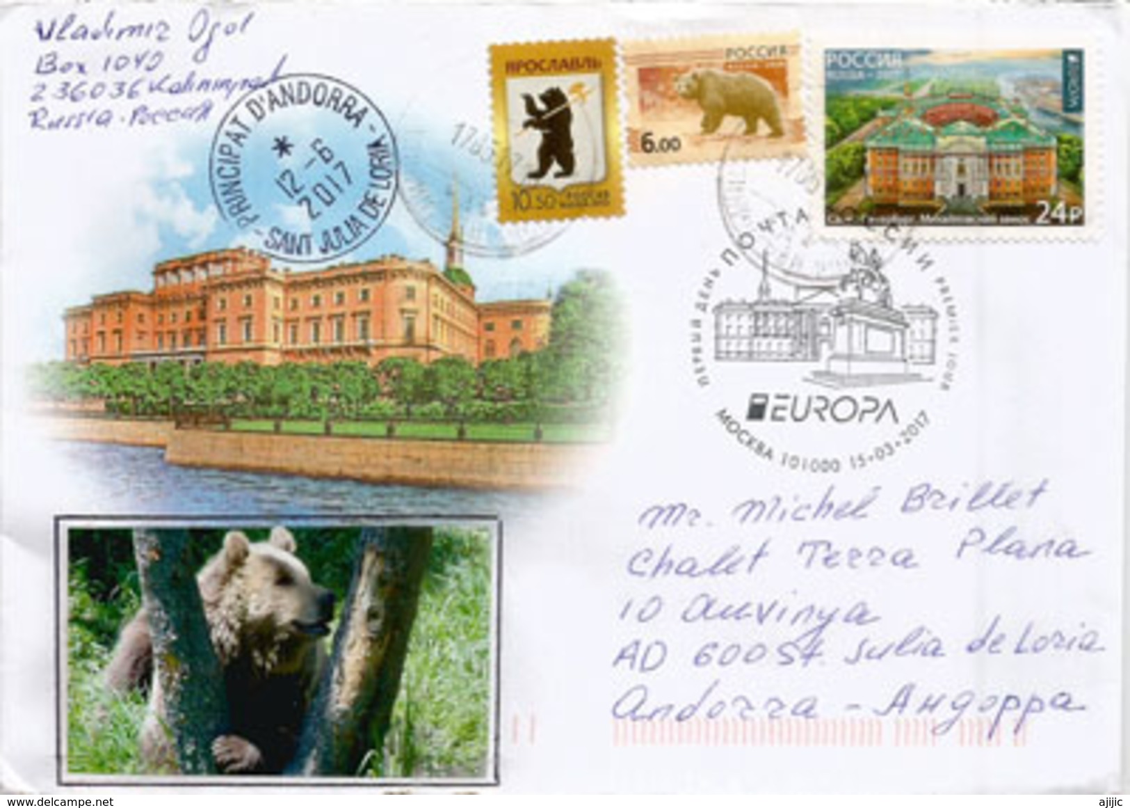 EUROPA RUSSIE 2017 (Château Saint-Michel,résidence Impériale De Saint-Pétersbourg),sur Lettre Adressée ANDORRA, - 2016