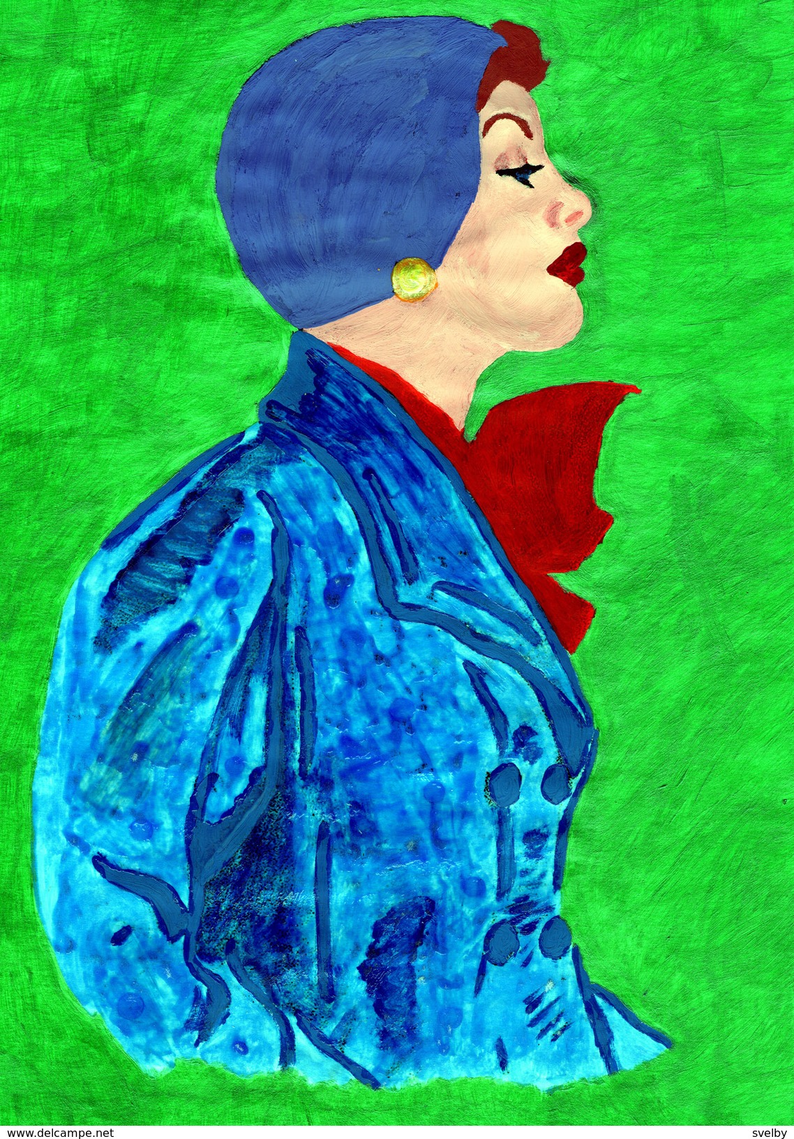 Hand-made Painting Blue Coat - Gouaches