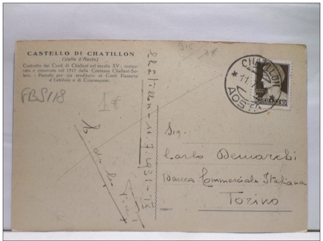 FBS,COLLEZIONE,ST.POSTALE,CARTOLINA POSTALE,EUR,ITA,VAL D"AOSTA,CHOTILLON,AFFRANCATA,ISOLATO,ANIMATA,PANORAMICA - Aosta