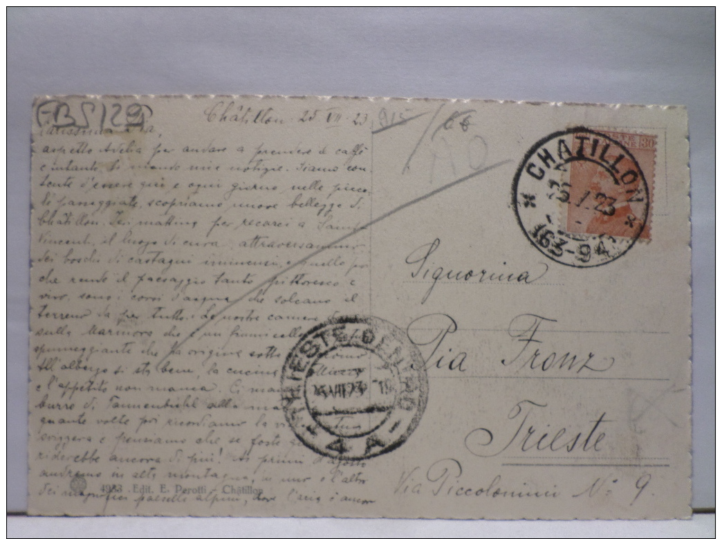 FBS,COLLEZIONE,ST.POSTALE,CARTOLINA POSTALE,EUR,ITA,VAL D"AOSTA,CHATILLON,AFFRANCATA,ISOLATO,ANIMATA,PANORAMICA - Aosta