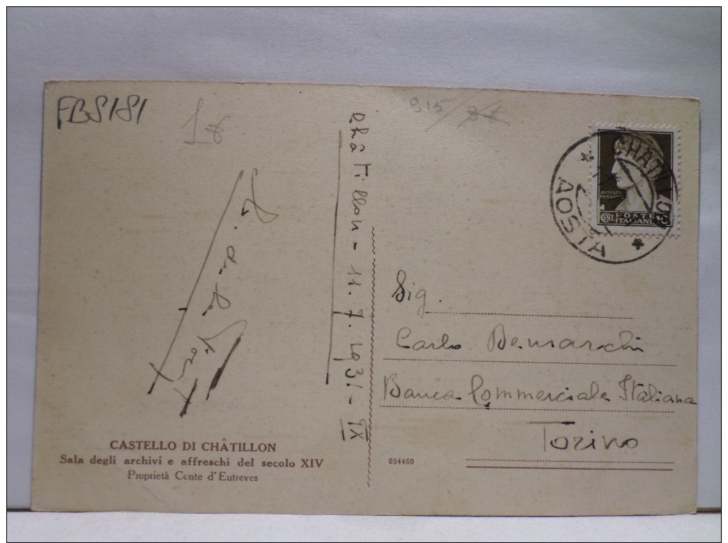 FBS,COLLEZIONE,ST.POSTALE,CARTOLINA POSTALE,EUR,ITA,VAL D"AOSTA,CHATILLON,AFFRANCATA,ISOLATO,ANIMATA,PANORAMICA - Aosta