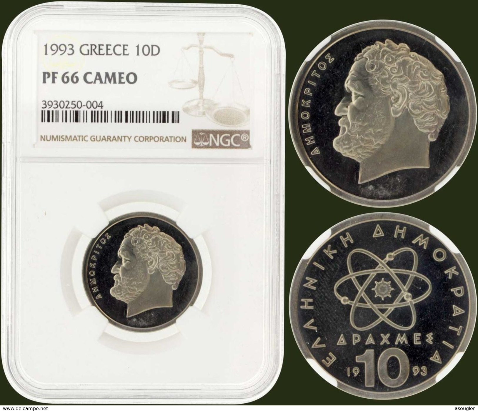 GREECE 10 Drx (1993) PROOF  NGC "PF 66 CAMEO". (free Shipping Via Registered Air Mail) - Grecia