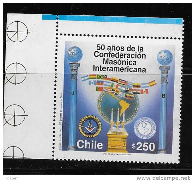 CHILE, 1987  MNH #1208  INTERAMERICAN MASONIC CONFEDERATION, 50th ANNIVERASARY  MNH - Chili