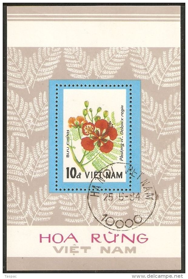 Vietnam 1984 Mi# Block 25 Used - Wildflowers / Delonix Regia - Viêt-Nam